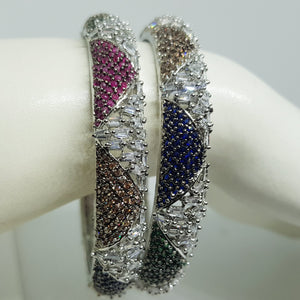 Hs 4689 Silver plated Encrusted with tappered and  Multi stones