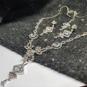 Hnk 7068 Silver plated Ad zircon Necklace set