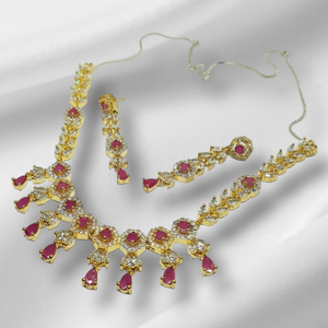 Hnk 631 Gold plated necklace set (Ruby)