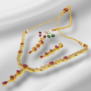 Hnk 7010 Gold plated necklace set (Ruby)