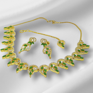 Hnk 7107 Gold plated Ad zircon Necklace set (Emerald)