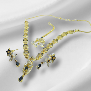 Hnk 7222 Gold plated Necklace set (Black)