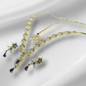 Hnk 7218 Gold plated Necklace set (Sapphire)