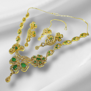 Hnk 7235 Gold plated Necklace set (Emerald)