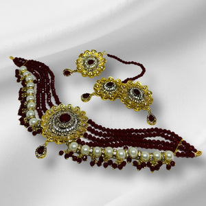 Hm 9272 Gold polish choker set (Maroon)