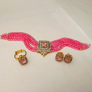 Hm 9279 Gold polish Zirconia choker set