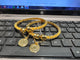 Hs 4903 Gold look coin bangles pair