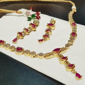 Hnk 7010 Gold plated necklace set (Ruby)