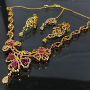 Hnk 7085 Gold plated Ad zircon Necklace set (Ruby)