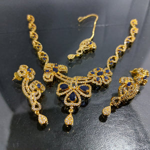 Hnk 7214 Gold plated Necklace set (Sapphire)