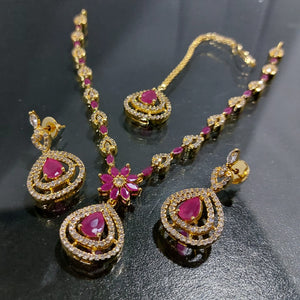 Hnk 7211 Gold plated Necklace set (Ruby)