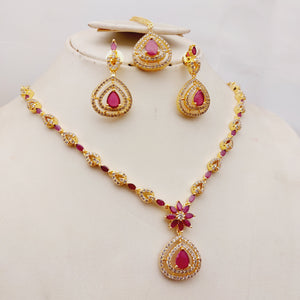 Hnk 7211 Gold plated Necklace set (Ruby)