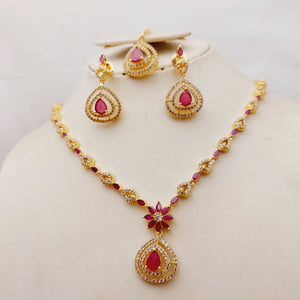 Hnk 7211 Gold plated Necklace set (Ruby)
