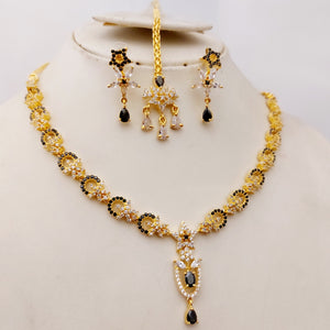 Hnk 7222 Gold plated Necklace set (Black)